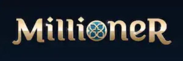 Elegancki baner Millioner Casino ze złotym napisem i żetonami do gry