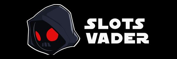 Ciemna grafika SlotsVader Casino z hełmem i neonowymi wskaźnikami procentowymi